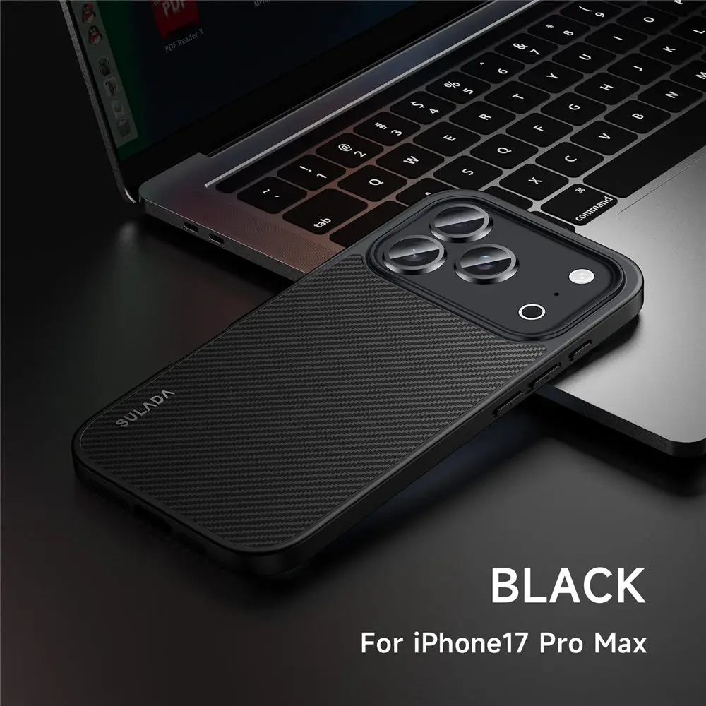 

Роскошный кожаный чехол с узором из углеродного волокна для iPhone 17 Pro Max 17, задняя крышка Air Magsafe