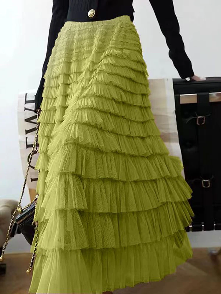 Sommer Frühling Damen Mehrschichtiger Rüschen Tüllrock Plissee Hohe Taille Flauschiger Maxirock Feenkuchenkleid Langer Tutu Partyrock – Detail 9