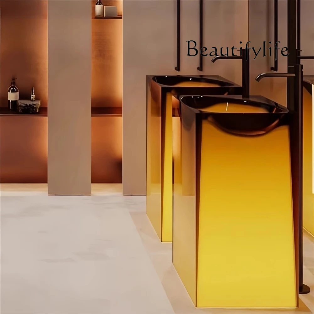 

Burgundy transparent resin small apartment floor-to-ceiling washbasin washbasin washbasin column basin bathroom cabinet
