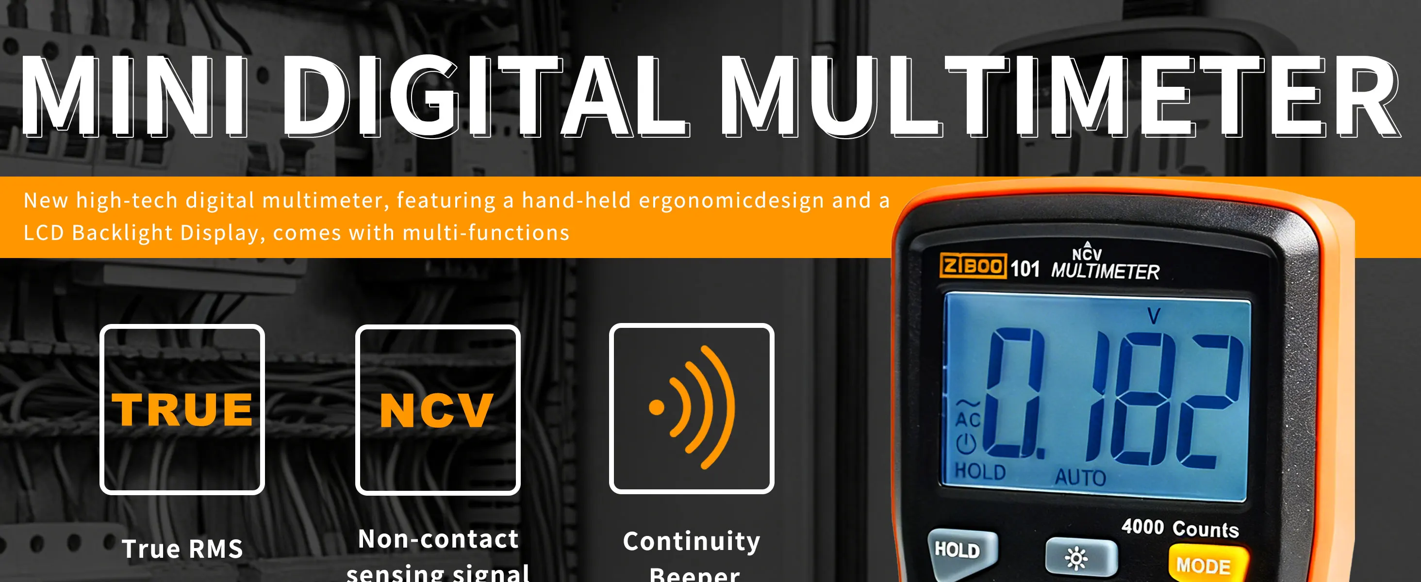 ZIBOO 101 Mini-Digitalmultimeter, TRMS 4000 Counts, automatische Bereichswahl, Taschen-Voltmeter, Multitester für AC/DC-Spannung und -Strom. – Detail 3
