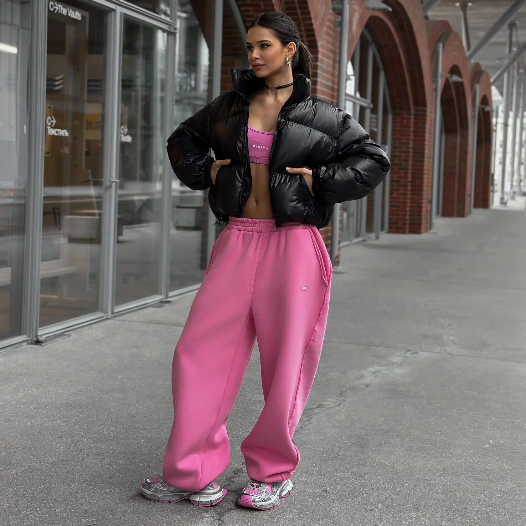 Giacca corta in cotone da donna, colletto rialzato casual, giacca ampia con cerniera a maniche lunghe per streetwear invernale da donna