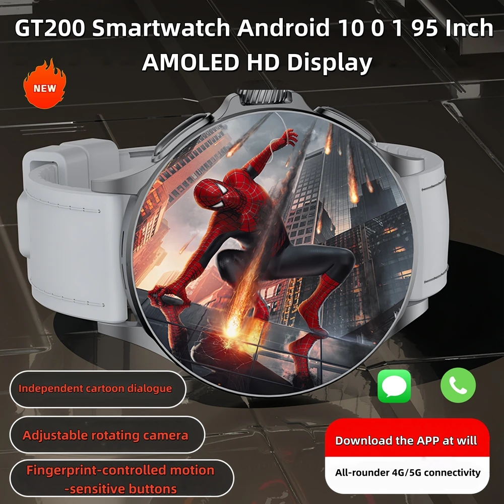 

New 5G LTE Android Smart Watch GT200 1.95inch Amoled Smartwatch Men With Rotary Camera Touch encoder GPS WIFI Sports Watch