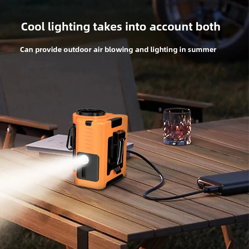Battery Flashlight Outdoor Camping Work Waist Fan USB Charging 10000mAh Long Range Power Bank LED Light 5-speed Small Fan Light