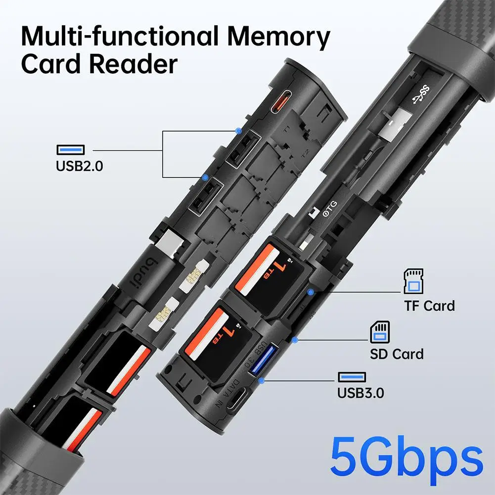 BUDI 10 IN 1 USB C 3.0 Hub Docking Station 5Gbps Data Transfer Card Reader SD TF SIM Card Storage Solt Phone Holder