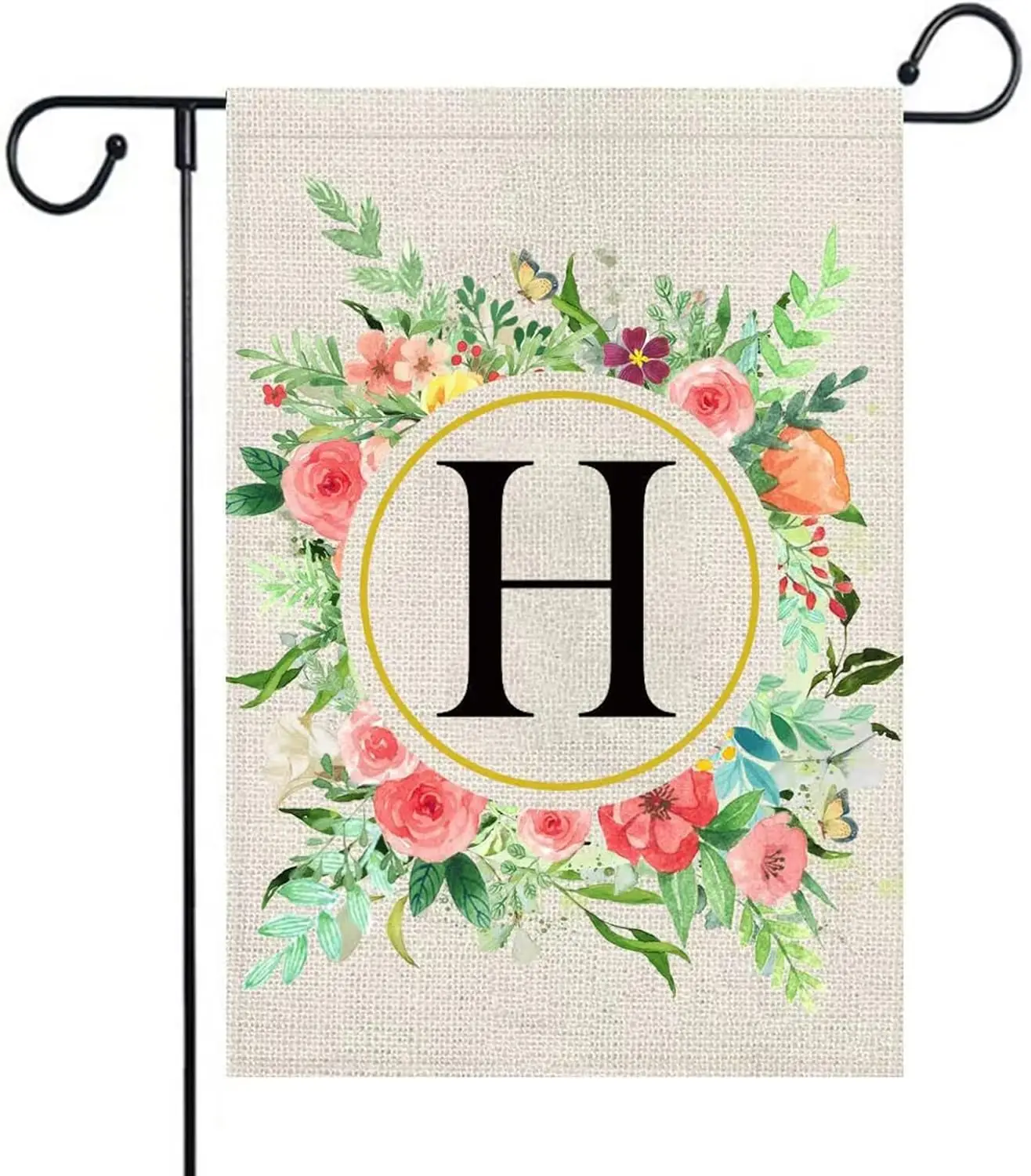 Monogram Letter H Summer Welcome Garden Flags 12x18 Double Sided Burlap Initial Family Last Name Small Yard Flag Floral for Outs