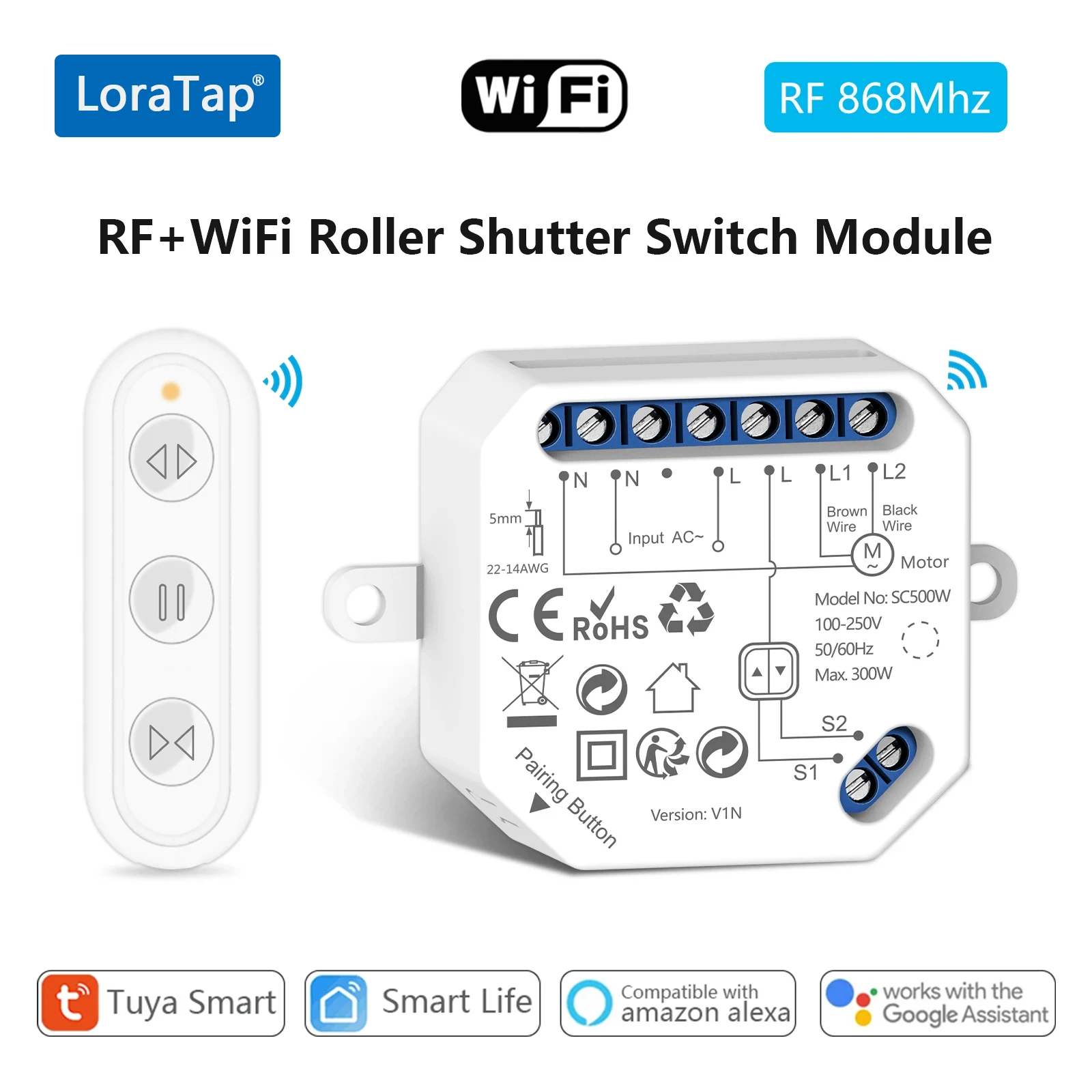 LoraTap Tuya Smart Life Rolladen-Schalter-Relaismodul Fernbedienung Timer Sprachsteuerung über Google Home Alexa