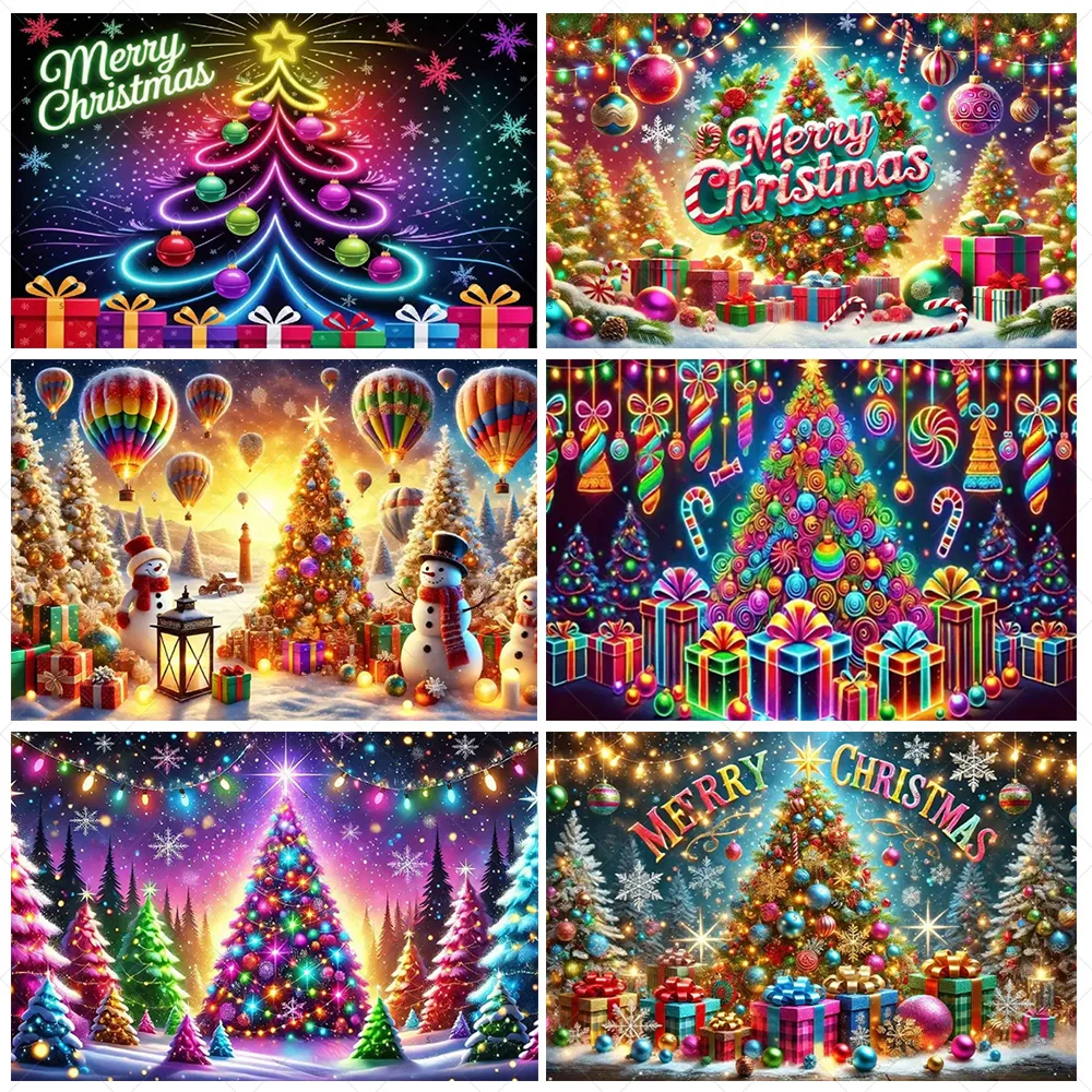 

Colorful Xmas Tree Background Banner Fluorescent Neon Light Tree Backdrop Supplies Christmas Party Decoration Photography Props
