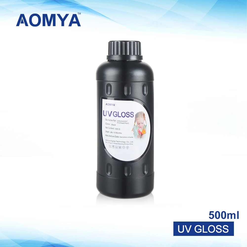 Aomya 500ml UV Gloss Ink UV Curable Varnish print for all UV Inkjet Printhead Printing On Glass Acrylic Metal and Ceramic, Wood