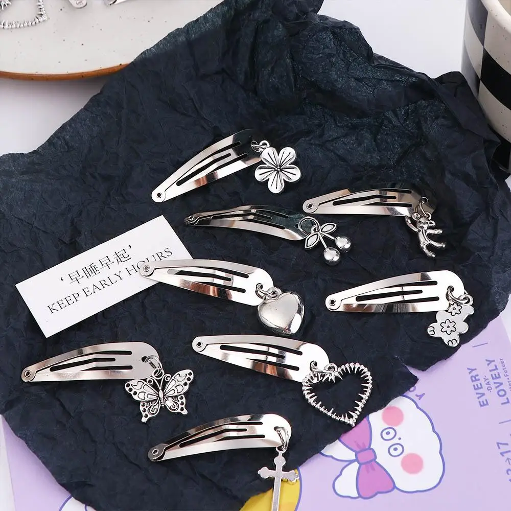 2pcs Alloy Chain Water Drop Clip Bear Korean Style Hairpin Women Hair Accessories Punk Hair Clip Cool Cross Barrette