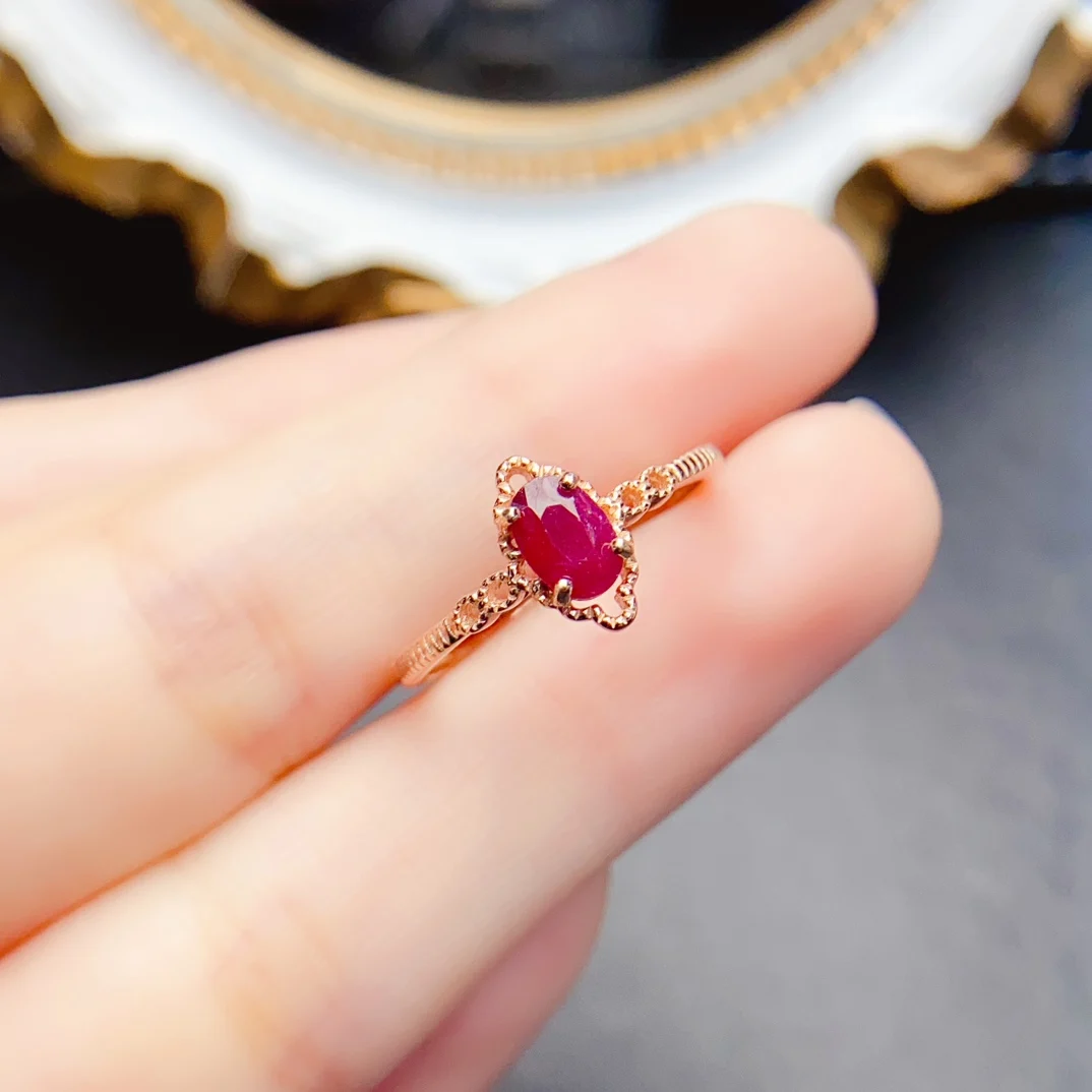 

4*6mm Natural Ruby Ring Real S925 Sterling Silver With Certificate Fashion Simple Design Fine Charm Wedding Jewelry for Women FS