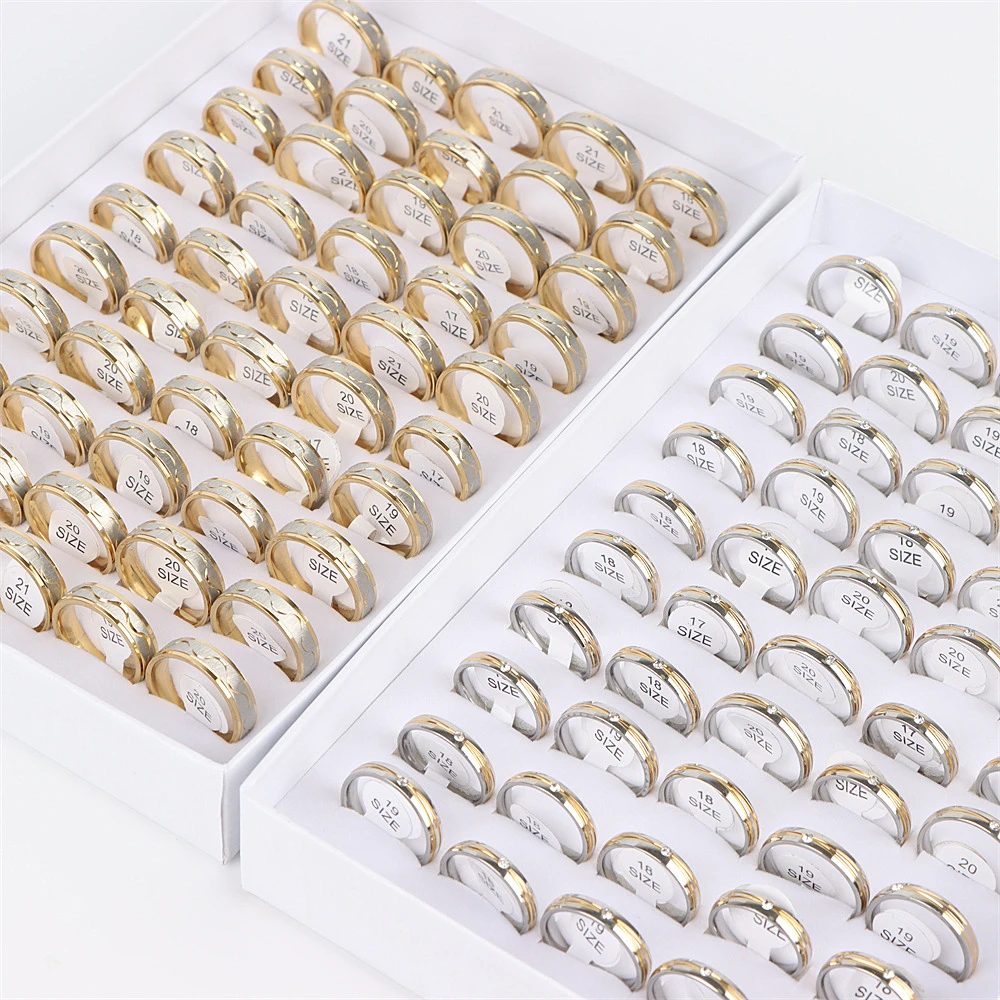 10Pcs/Lot Fashion Simple Stripe Stainless Steel Rings For Women Men Mix Style Jewelry Wedding Birthday Party Gifts