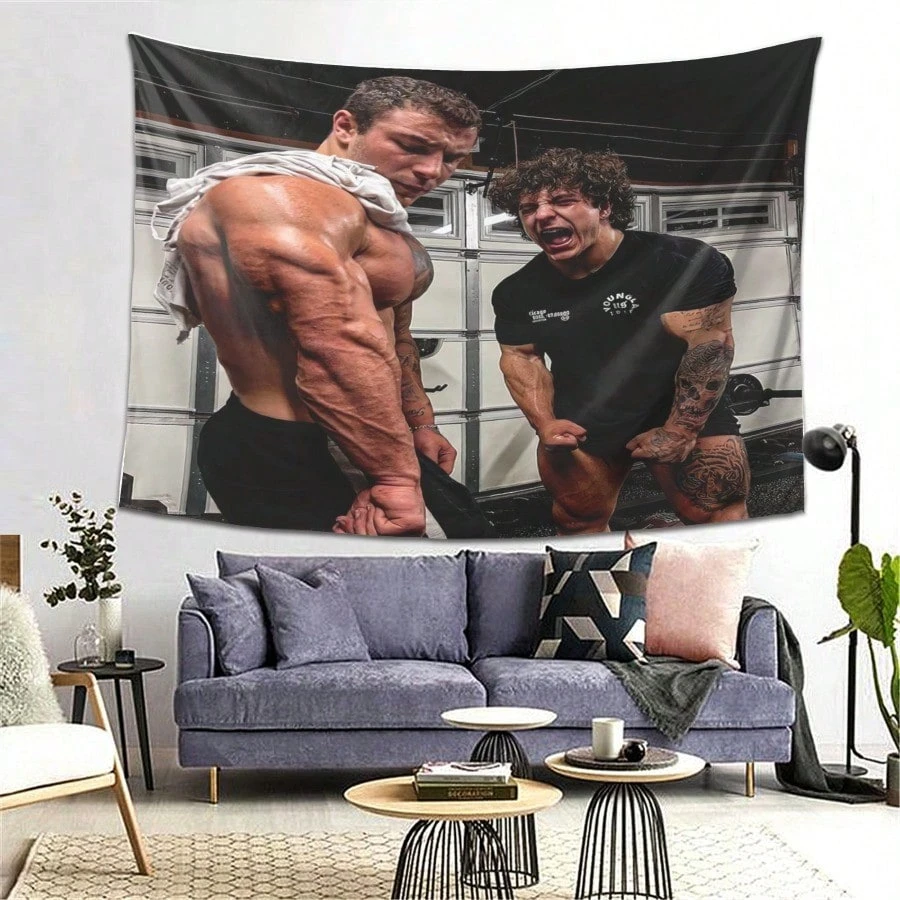 Rendering Of Bodybuilding Athletes As Twins A Tapestry With Various Styles Printed Design No Need For Electricity Adaptable To