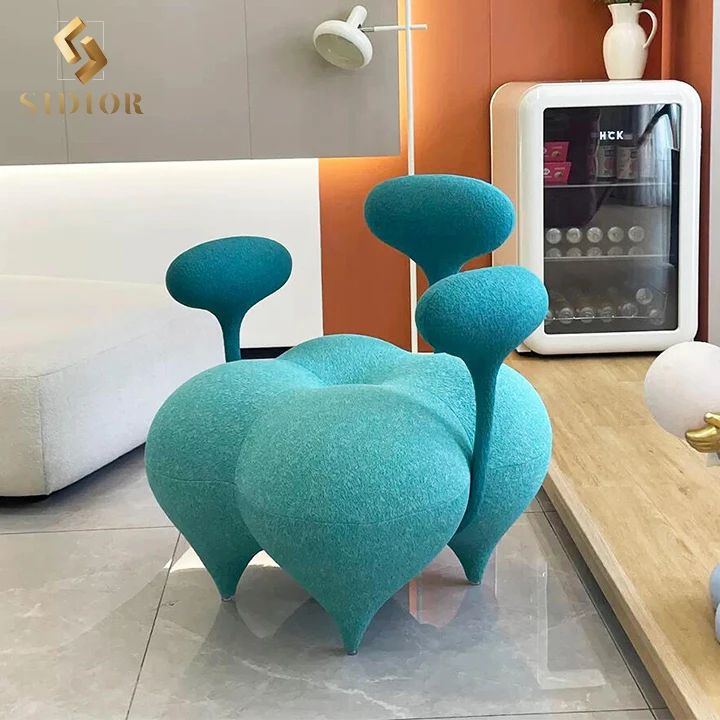

High Quality Modern Nordic Orange Lazy Single Teddy Fabric Velvet Sofa Lounge Accent Chair Reclining Living Room Armchair
