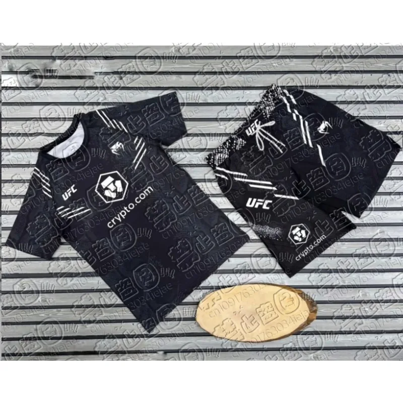 

UFC Men's Fighting Wind Speed Dry Short Sleeve Shorts Training Set Red and Black Camo Fighting Style Trendy Set