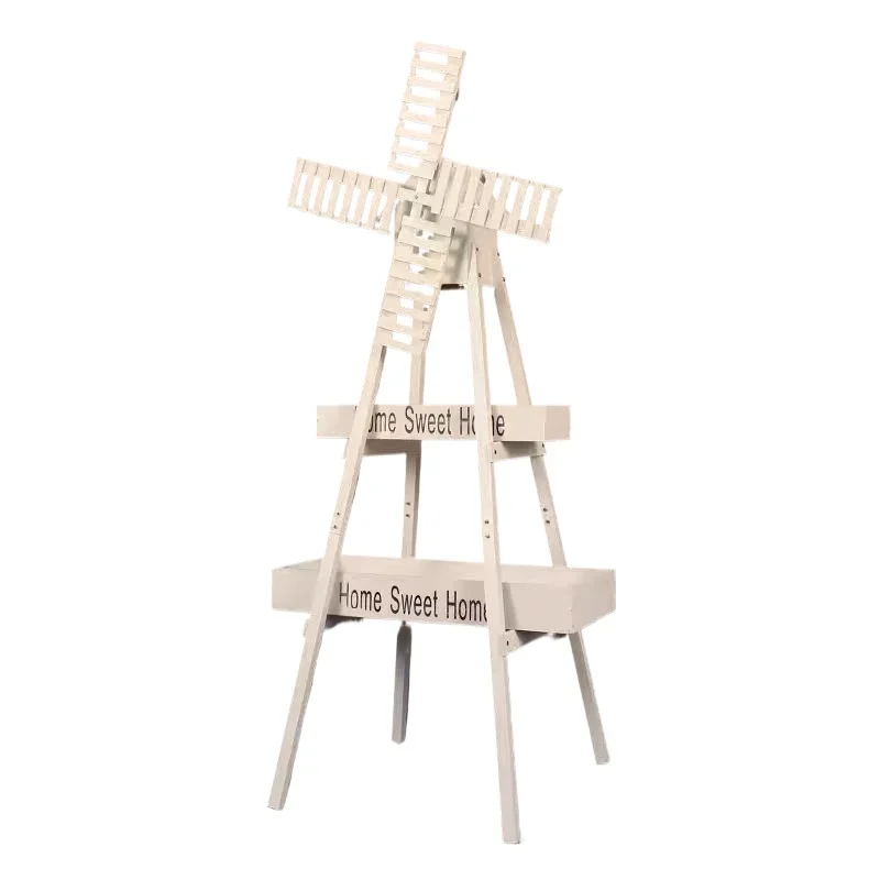 

Wooden windmill flower stand solid wood, convenient, practical and durable