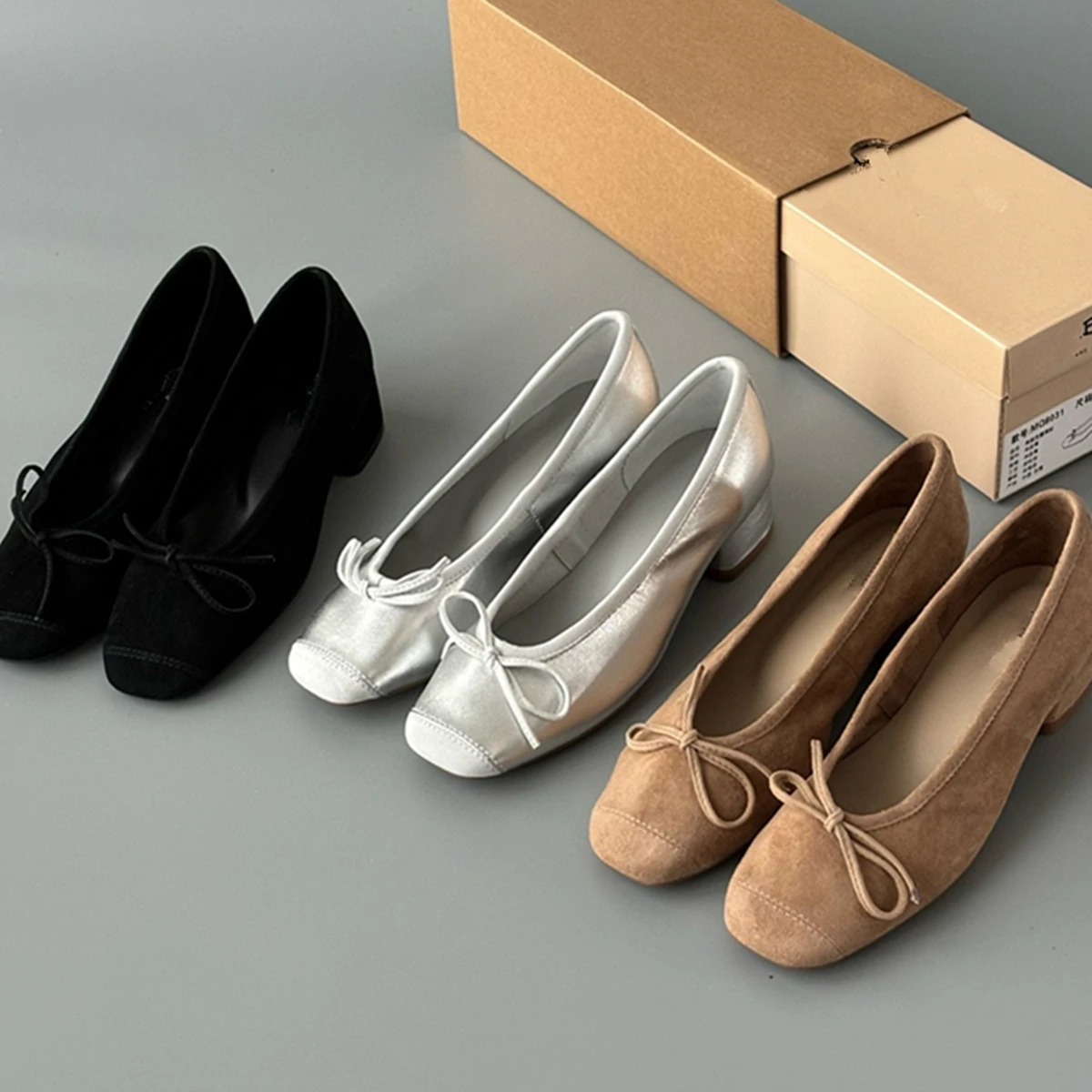 

Jenny&Dave 2026 Genuine Leather High Heels Loafers French Fashion Office Women's Commuting Shoes Mid Heeled Ballet Shoes Women