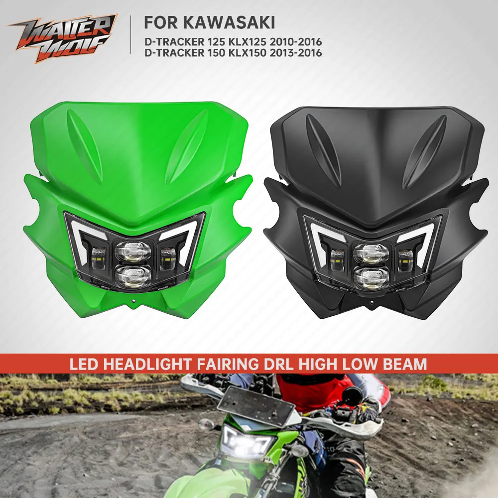 

Dirt Bike Motocross LED Headlight Assembly Fairing Mask For Kawasaki D-Tracker 125 250 150 KLX125 KLX150 KLX250 KLX300 2008-2023