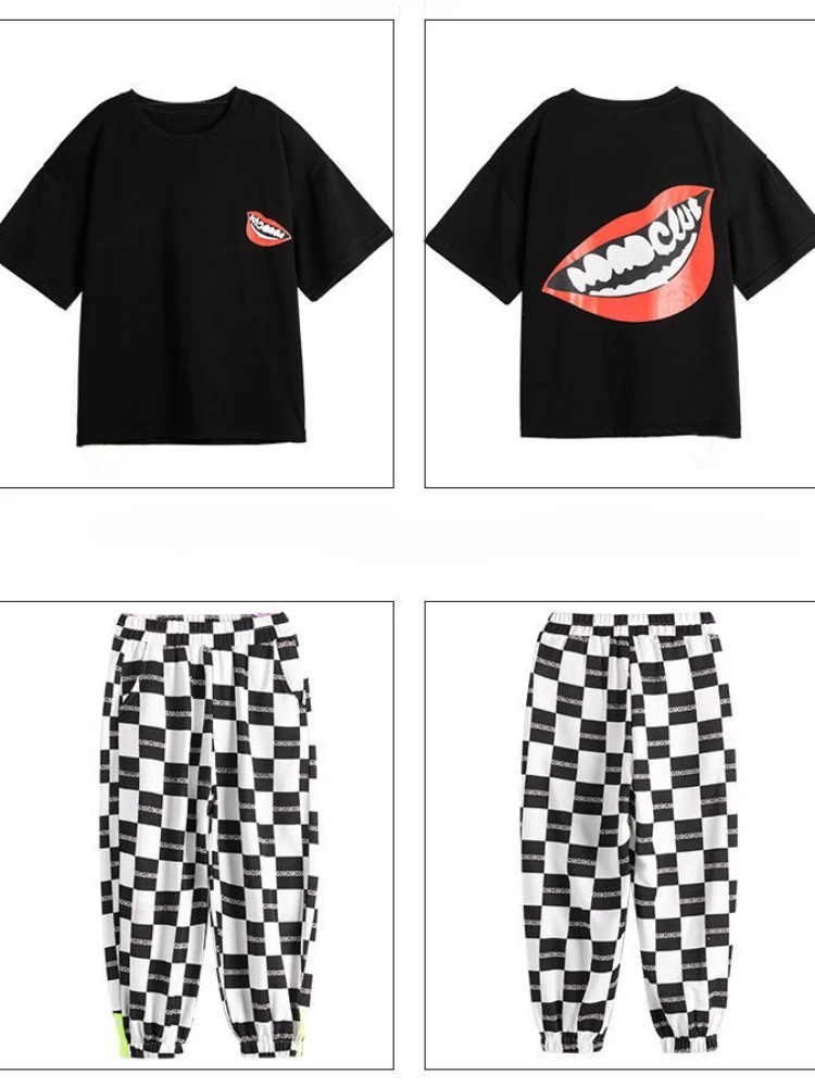 Summer Teenage Boy Girls Clothes Set Children Tshirts and Plaid Pants 2 Pieces Suit Kid Short Sleeve O Neck Top Bottom Tracksuit