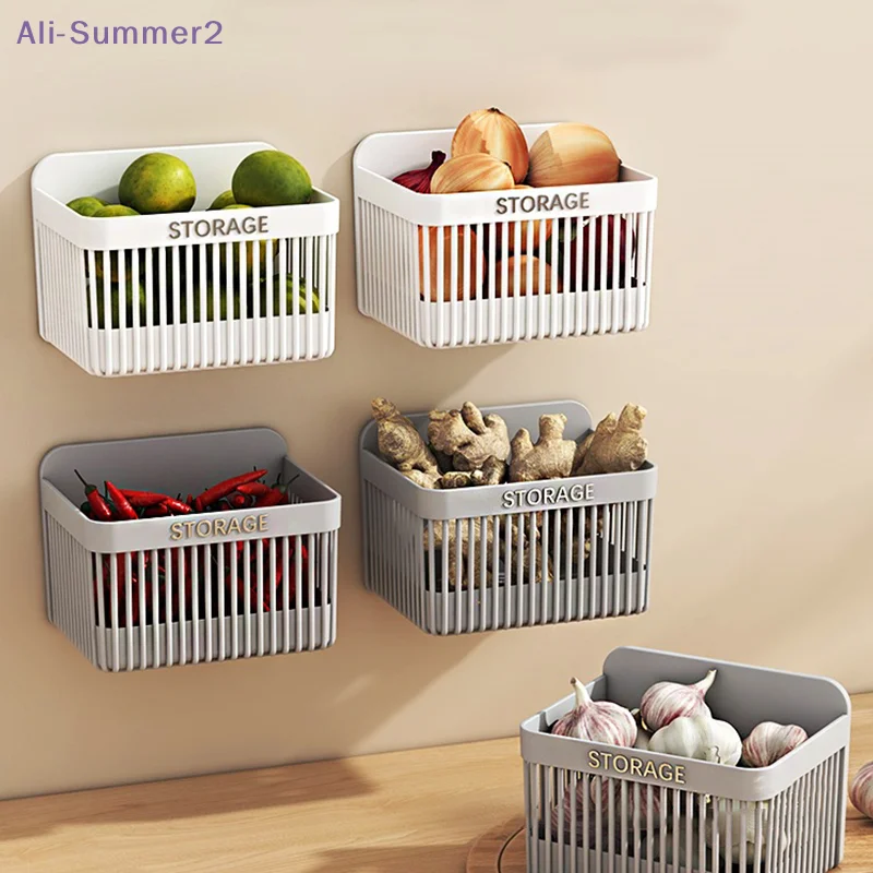 {Summer2} {Summer2} Wandmontierter Küchen-Aufbewahrungskorb für Gewürze, Knoblauch, Zwiebeln, Badezimmer, Dusche, Aufbewahrungsregal, Seifentrockner