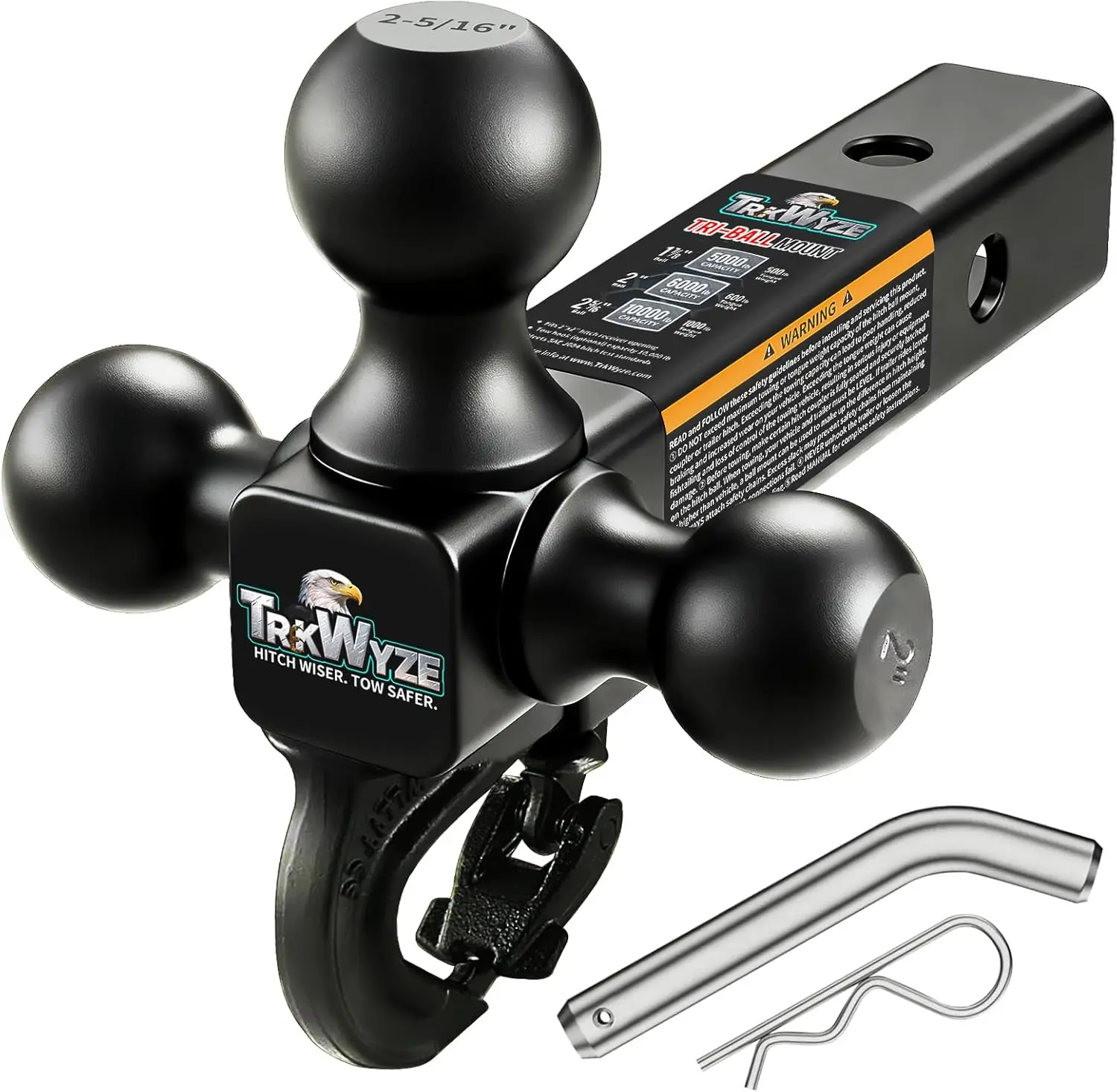 

Premium Black E-Coat Rust Resistant Tri Ball Mount with 1 7/8, 2, and 2 5/16 Inch Balls for 10,000 lbs GTW Tow Hitch