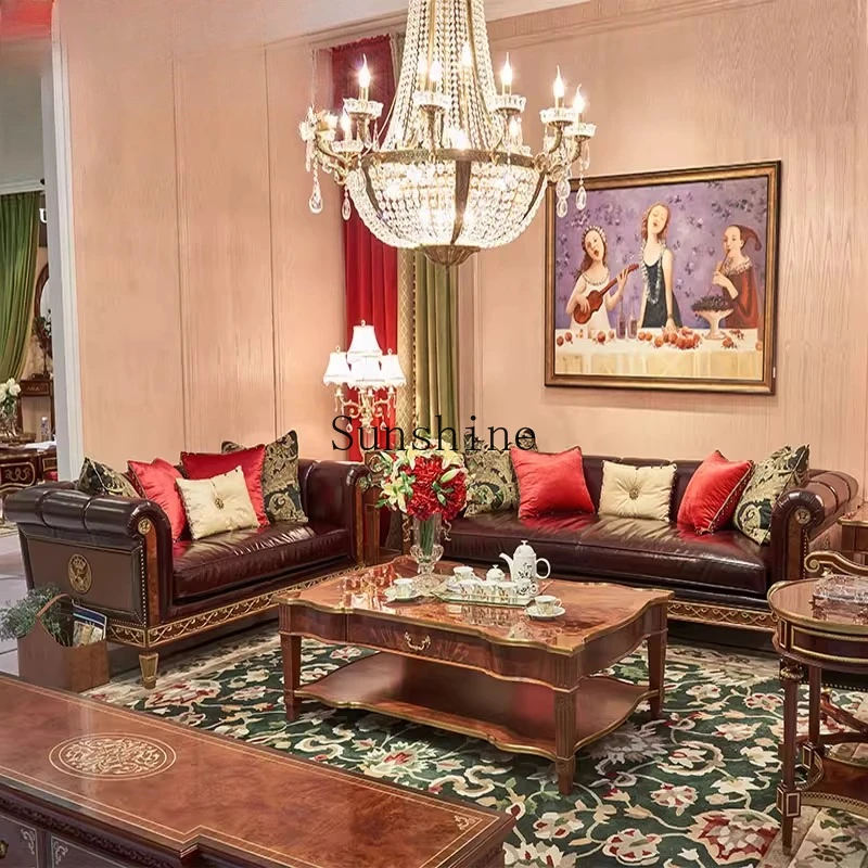 

British furniture retro sofa European villa double triple inlaid copper luxury