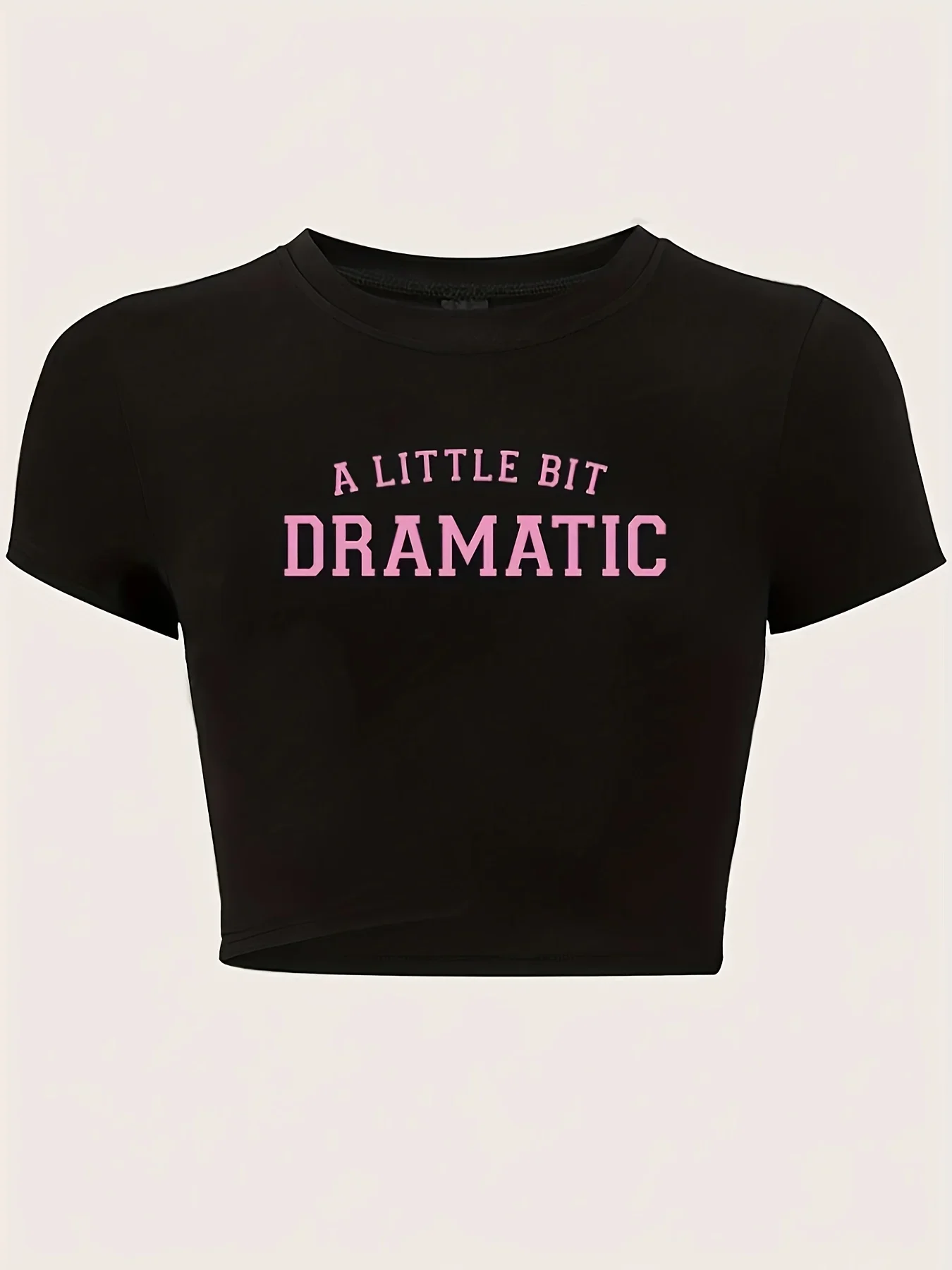 Dramatic Print Crew Neck Crop T-Shirt Casual Short Sleeve Top for Spring  Summer Women's Clothing