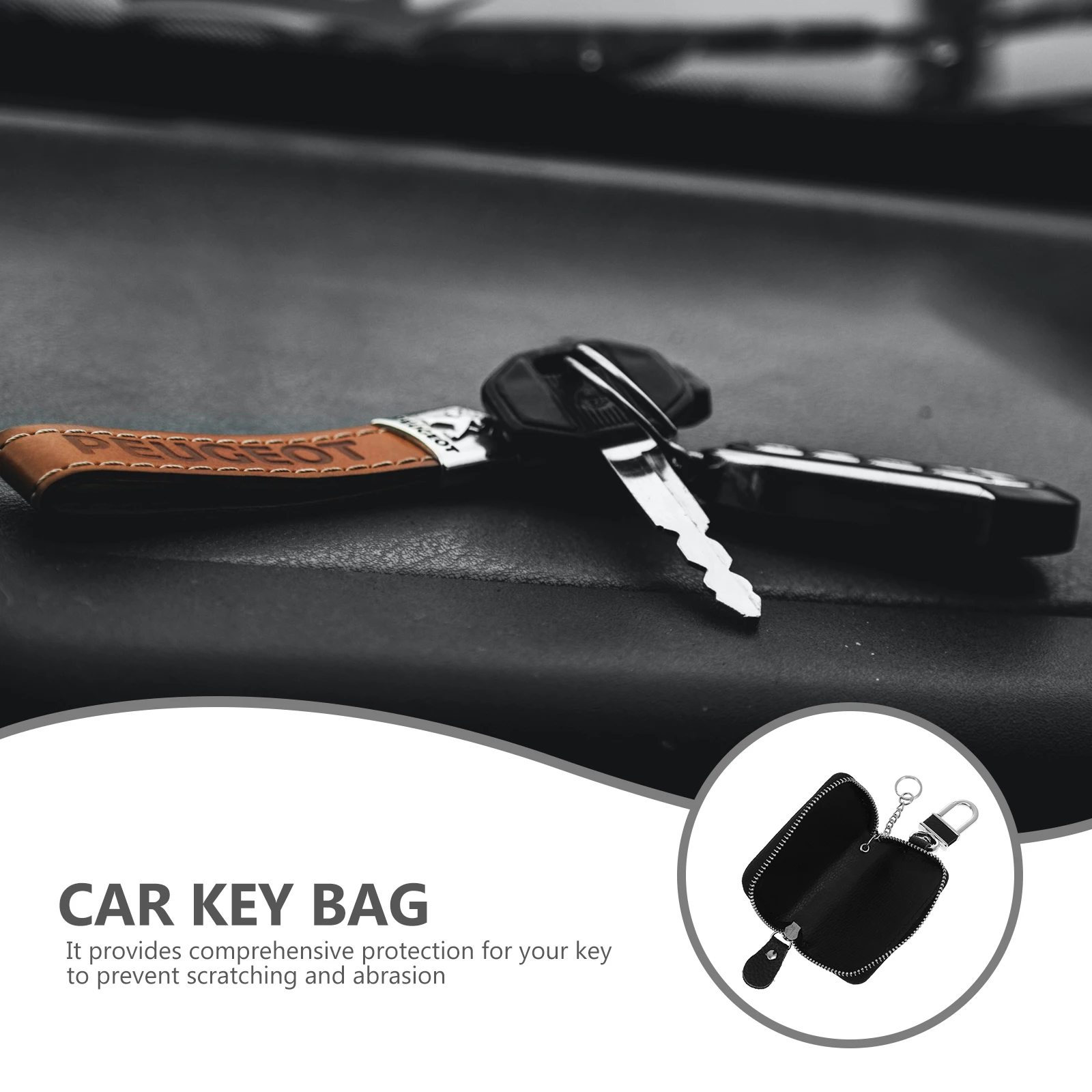 

1pc Car Bag Zipper Key Case Holder For Auto Keys Durable Protection With Hook Universal Fit Car Key Organizer