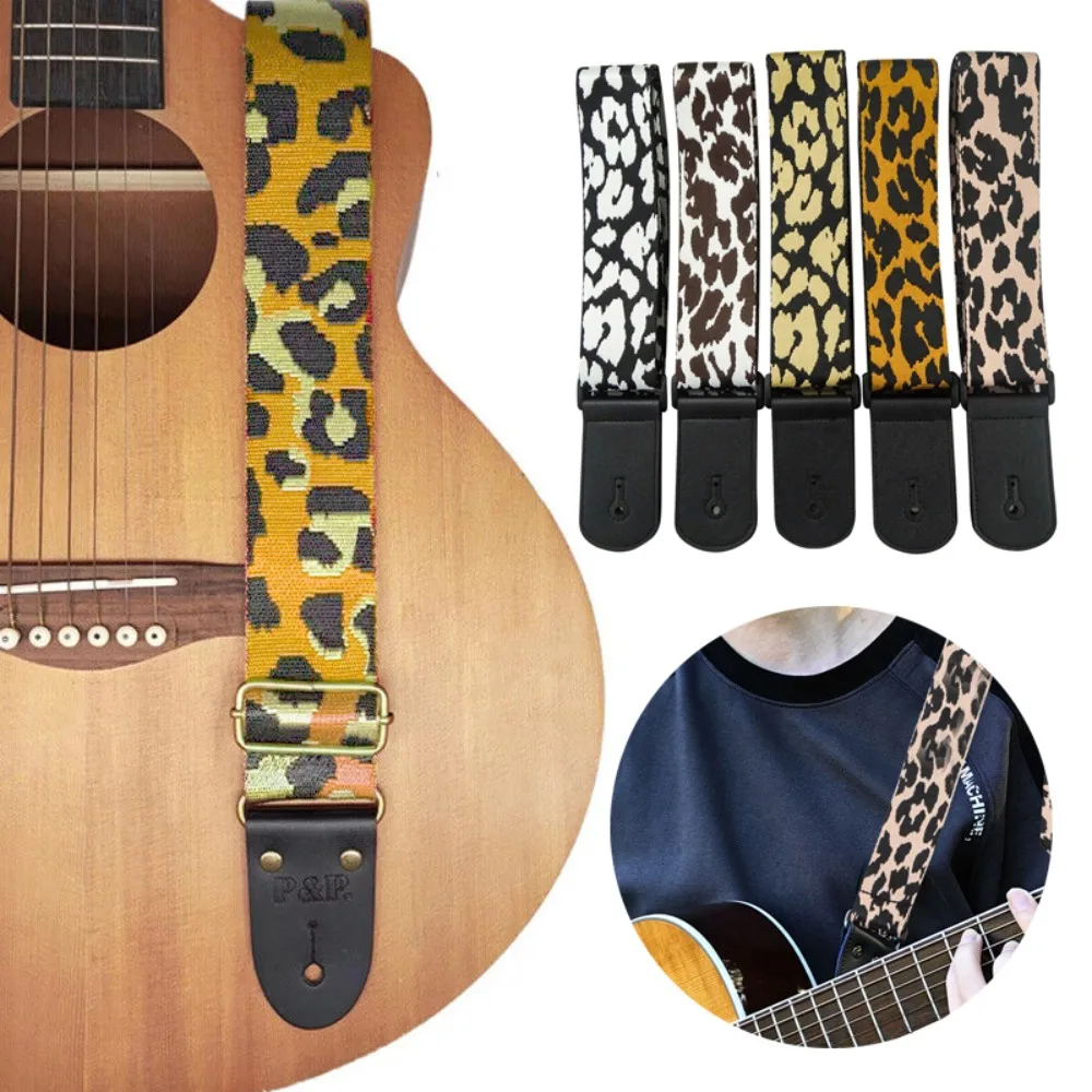 Nylon Guitar Strap Jacquard Adjustable Electric Guitar Shoulder Belt Instrument Accessories Leopard Style Bass Shoulder Band