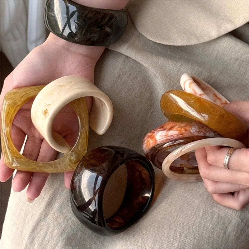 Acrylic Exaggerated Bracelet Smudging Design Open Bangle Irregular Bangle Resin Material C Shape Retro Hand Ring Fashion Jewelry