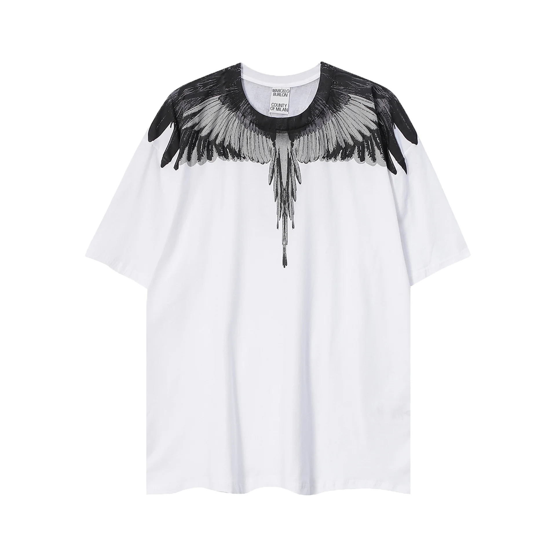 Marcelo Burlon Wings Short Sleeve Trendy Men's and Women's Feather T-Shirt Half Sleeve Printed Tee