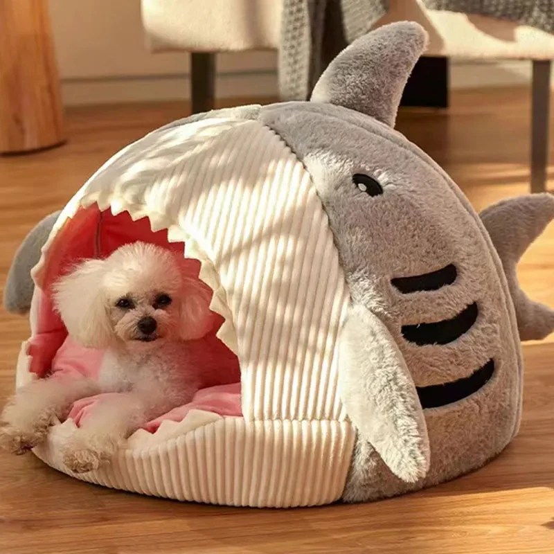 New Big Mouth Shark Pet Nest Semi-closed Cute Deep-sea Cat House Four Seasons Universal Dog Mattress High-elastic PP Cotton