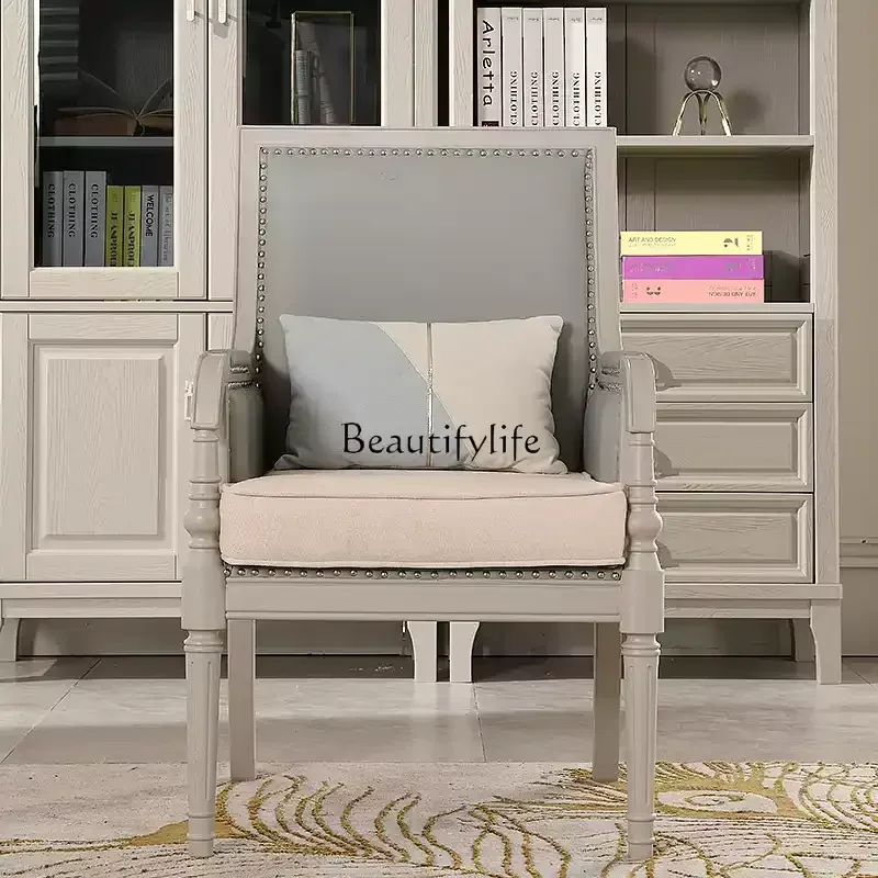 

FGAmerican light luxury red oak all solid wood book chair study furniture premium gray leisure chair