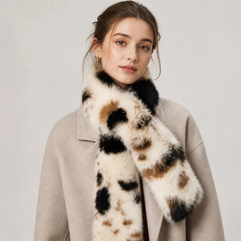 Vintage Thickened Scarf Soft Lengthened Long Fur Scarf Faux Fur Shawl Leopard Pattern Leopard Print Scarf Outdoor Riding