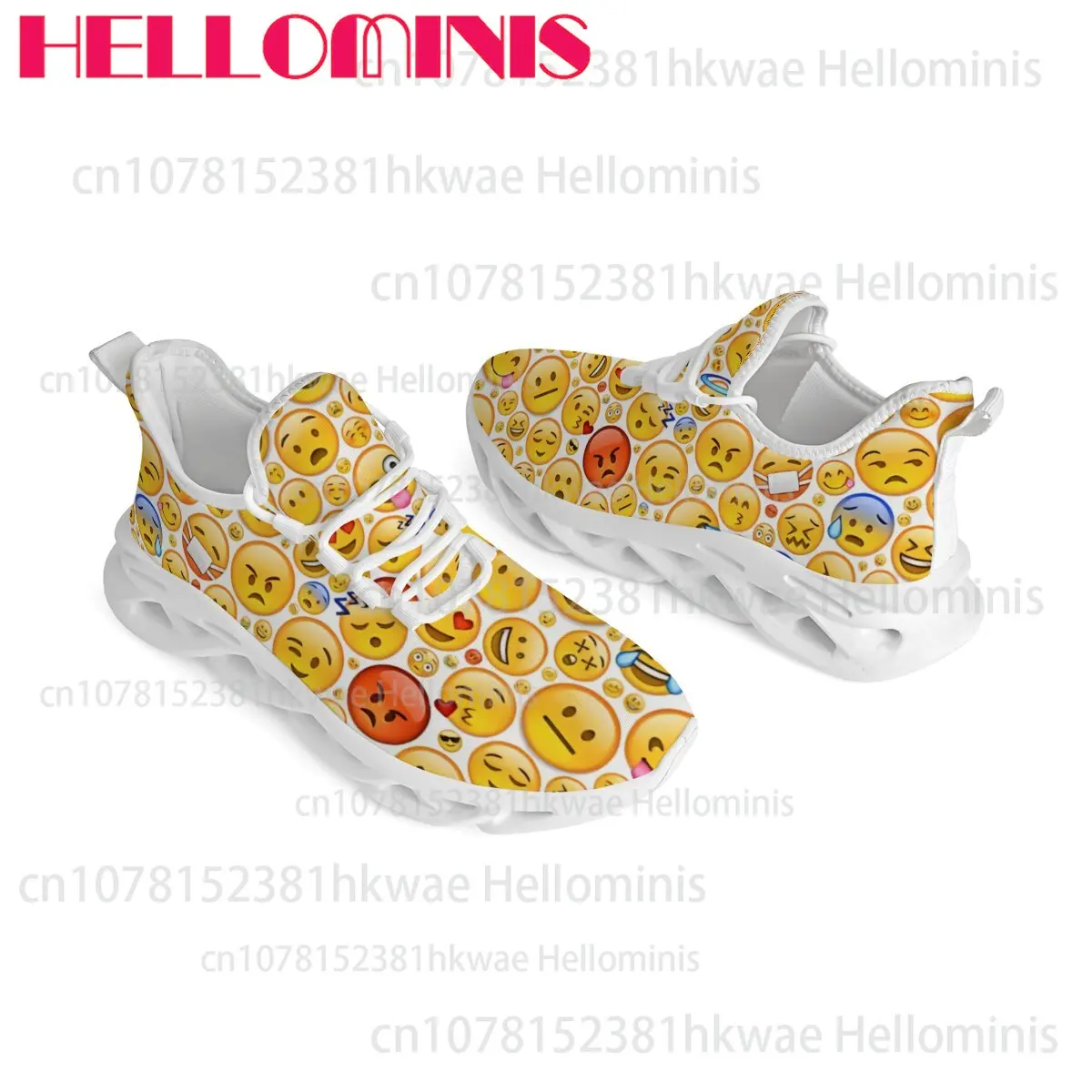 Bright Yellow Playful Doodle Face Pattern Low Top Easy To Wear Casual Sneakers Unisex Breathable Street Daily Walking Footwear