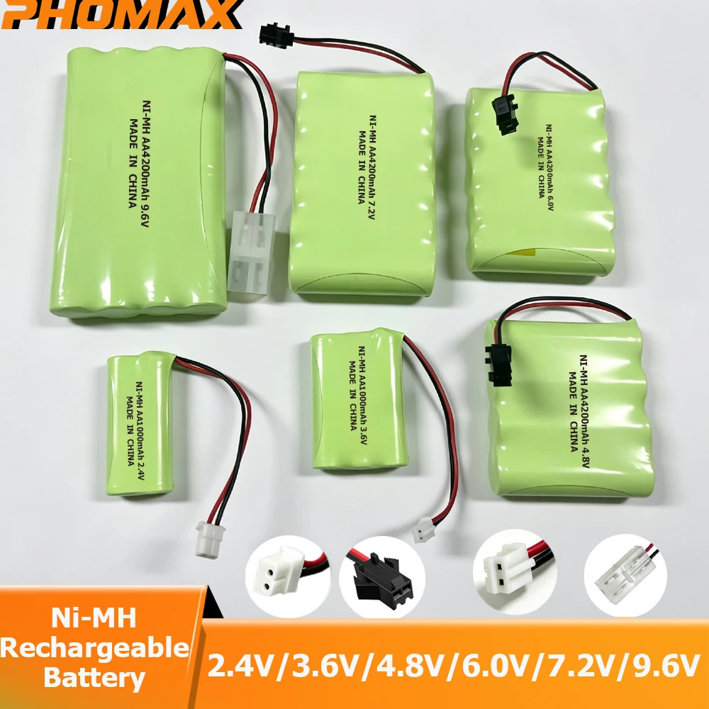 PHOMAX 2.4V/3.6V/4.8V/6V/7.2V/9.6V Rechargeable Battery 4200mAh 1000mAh Nimh AA AAA Battery Pack For Rc Toys Cars Tanks Robots