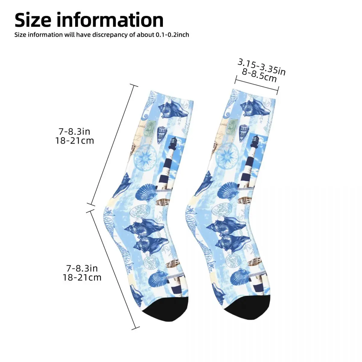 Funny Crazy Sock for Men Quilt Fabric Patterns Harajuku Nautical Art Breathable Pattern Printed Crew Sock Novelty Gift