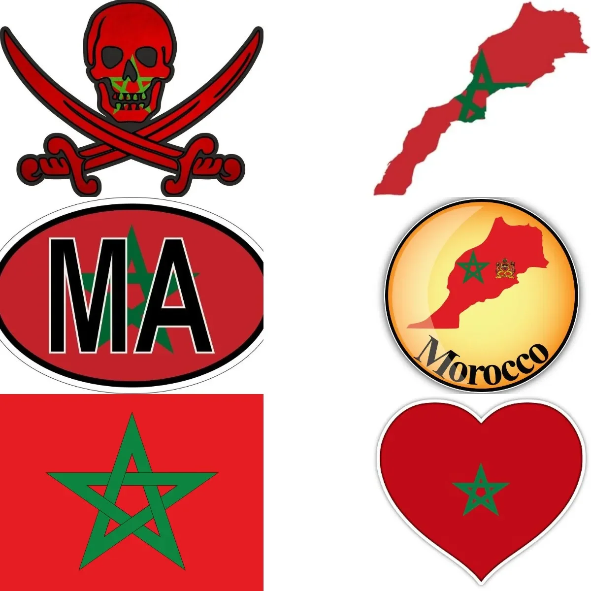 

Morocco MA Flag Map Skull PVC Sticker for Off-road Truck Laptop Window Bicycle Fridge Wall Room Helmet Car Decal Customizable
