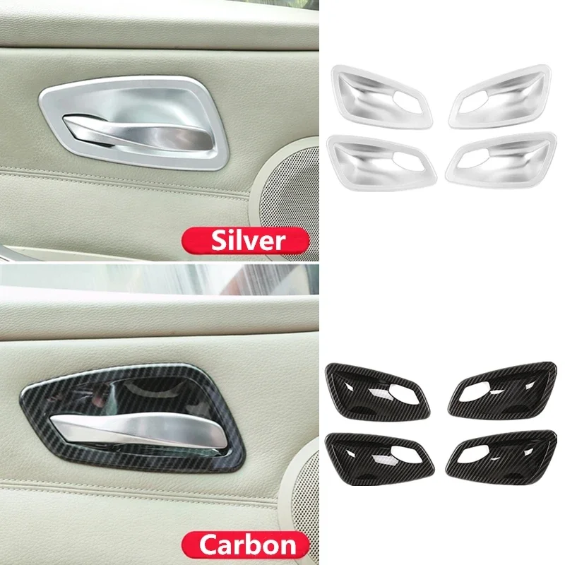 

4pcs Car Interior Accessories For BMW 3 Series E90 2005-2012 Texture ABS Carbon Chrome Door Handle Bowl Trim Protection Cover