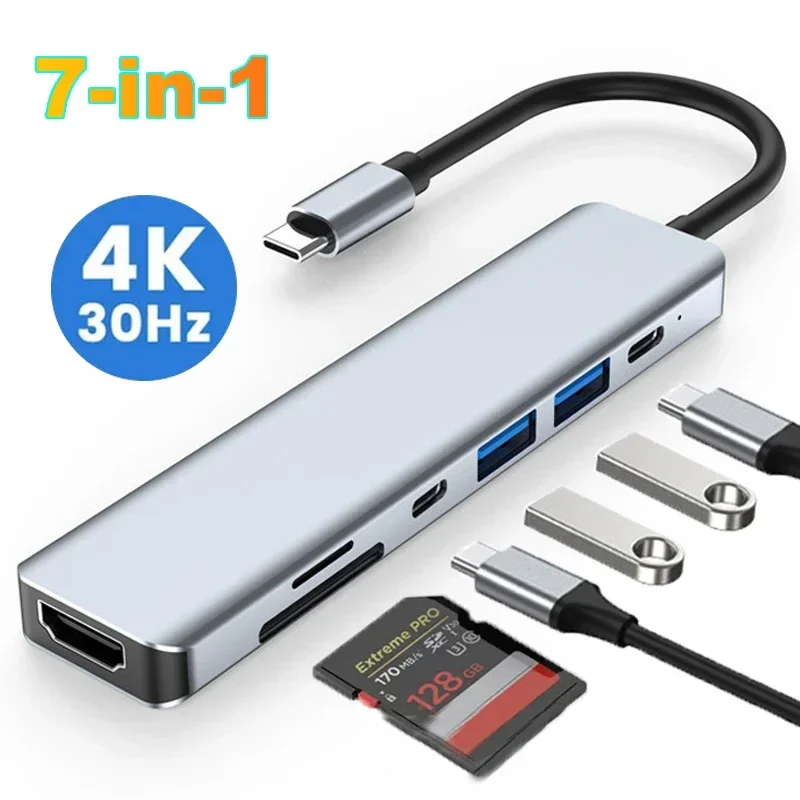 

7-in-1 USB C Docking Station 4K HDTV-compatible Adapter 3.0 HUB TYPE to HDTV PD 87W Splitter for Laptop Pro