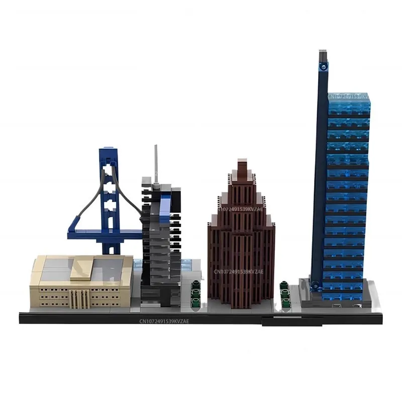 MOC City Skyline Series New York Detroit Philadelphia Bergen Cleveland City Architecture Decoration Building Blocks Toys Gift