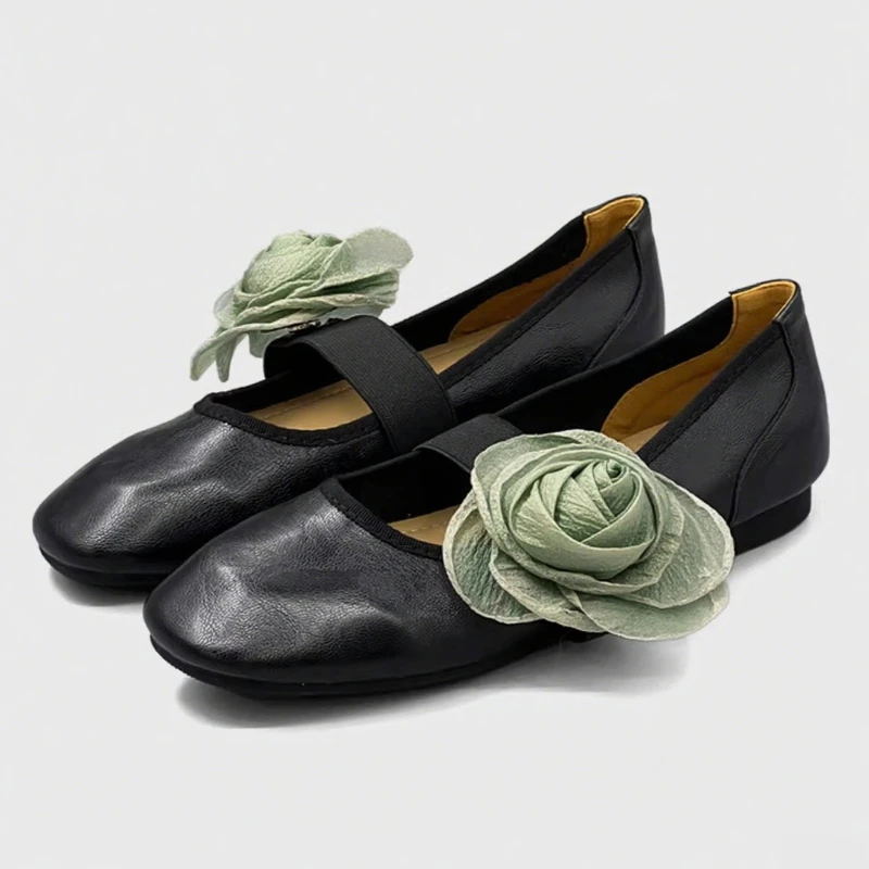 

Женские балетки в стиле ретро со складками и цветочным декором, элегантные туфли Мэри Джейн с круглым носком и эластичной лентой, удобные лоферы на мягкой подошве