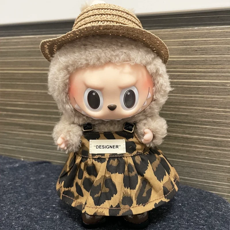 ملابس الدمية الصغيرة إكسسوارات الزي لـ 15-17 سنتيمتر Ropa Labubu و10 سنتيمتر دمية القطن ليوبارد طباعة تنورة قبعة حذاء الملابس