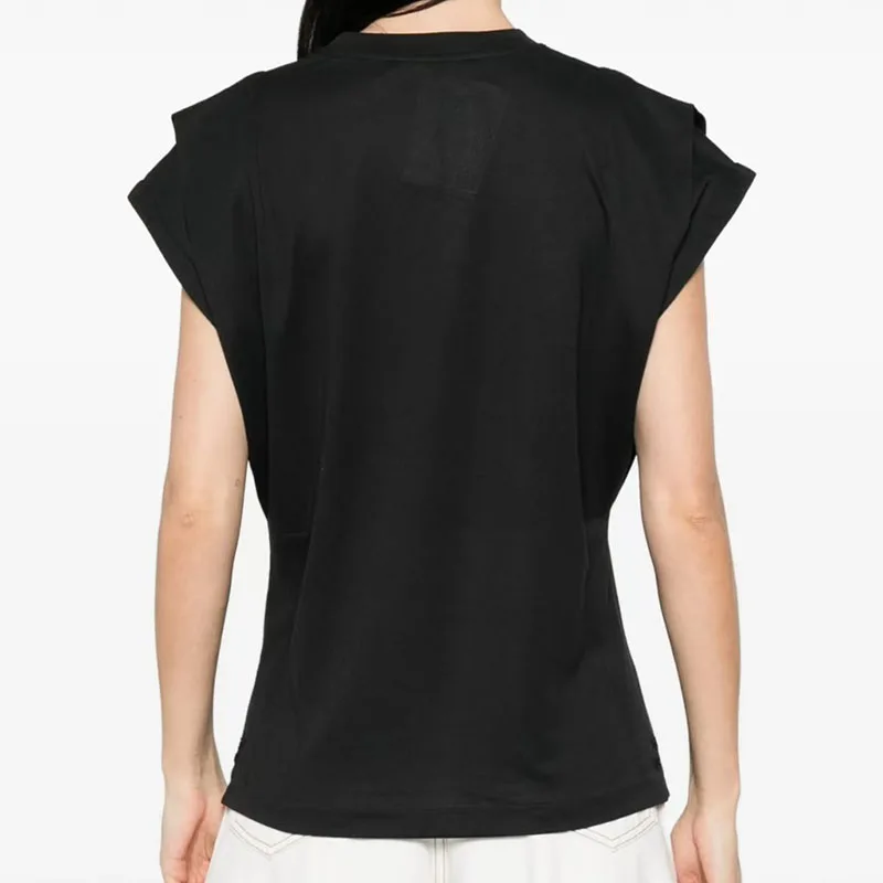 Round-neck padded shoulder sleeveless T-shirt - A fitted, waist-hugging basic solid-color versatile casual top for 2026.