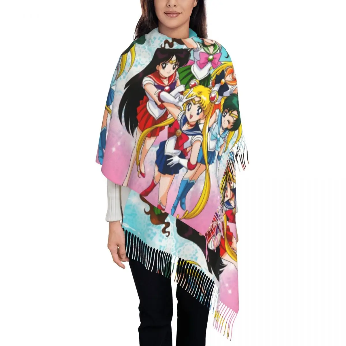 

Стильный аниме японский волшебный шарф с кисточками для женщин, зима-осень, теплая шаль, женские шарфы Shojo Moons