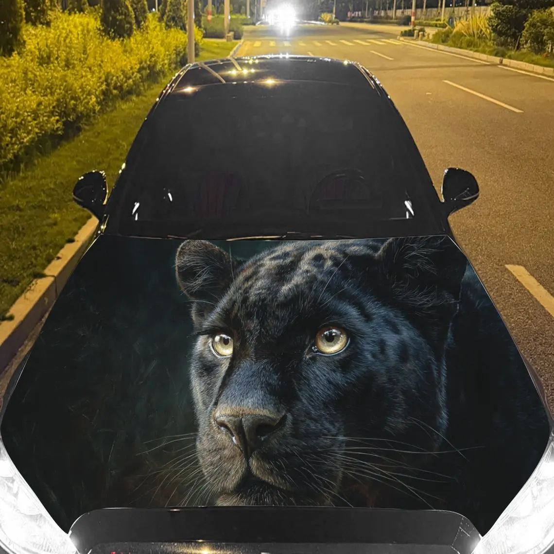 Car Decal Panther with Realistic Dark Artistic Background & Wild-Powerful Aesthetic Car Hood Sticker, Waterproof Self - Adhesive