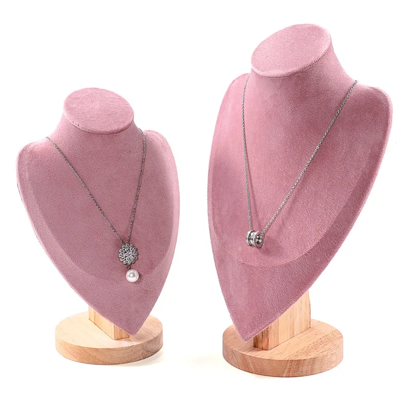 Pink Velvet Necklace Jewelry Display Model Bust Stand for Home