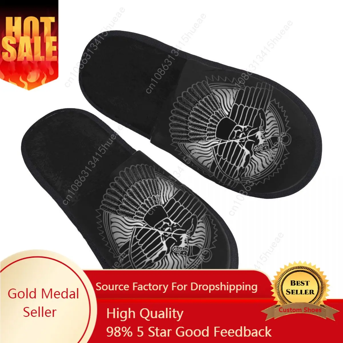 

Assyrian God Ashur On Black Guest Slippers for Hotel Women Custom Print Ancient Flag House Slipper