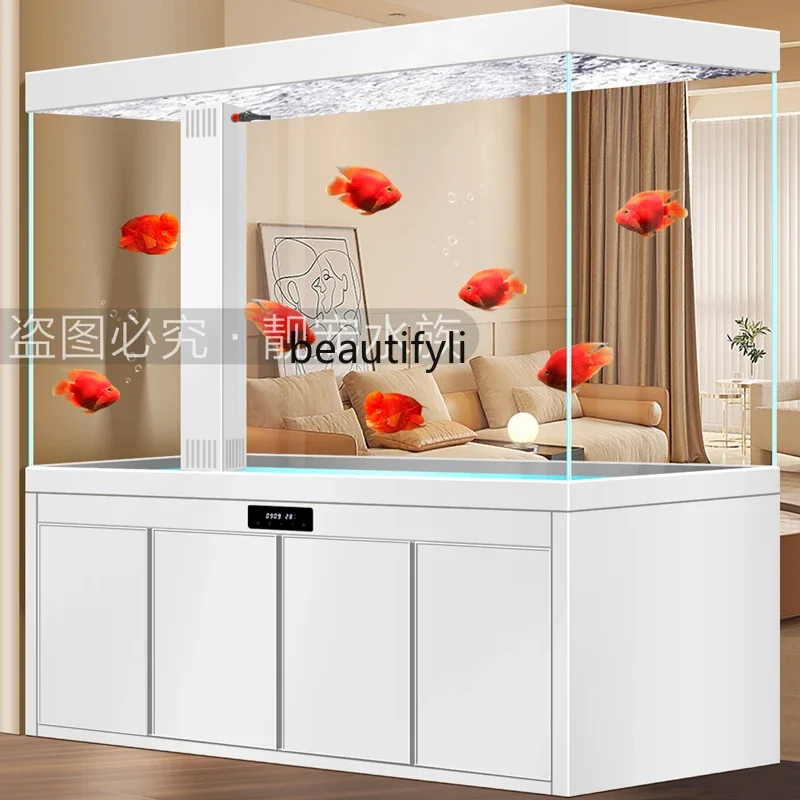 Living room floor-to-ceiling large dragon fish tank water-free ecological bottom filter ultra-white glass partition aquarium  H