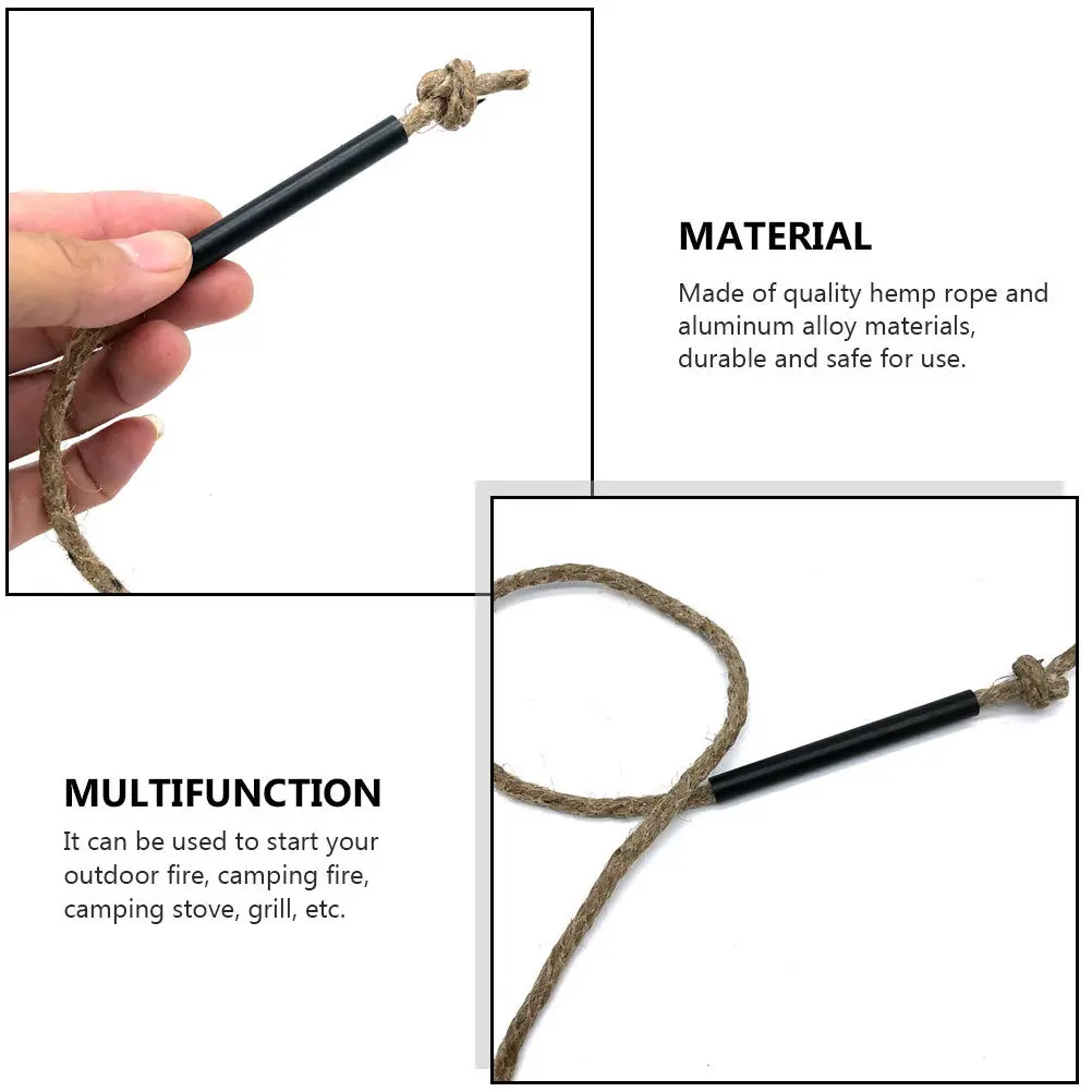 3Pcs Fire Starter Rope Waxed Jute Cord for Camping Hiking Outdoor Grill Flame Ignition Tool with Aluminum Sleeves Flame Starting
