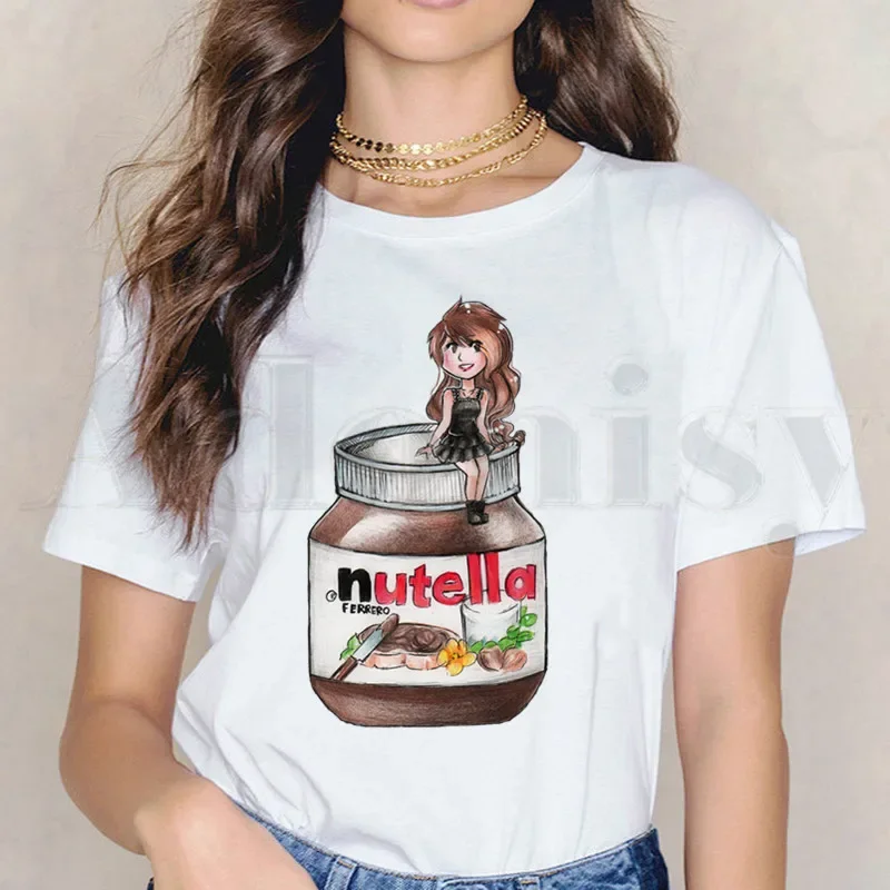 Uroczy chleb i Nutella Kawaii estetyczne koszulki damskie T-shirt bluzki damskie